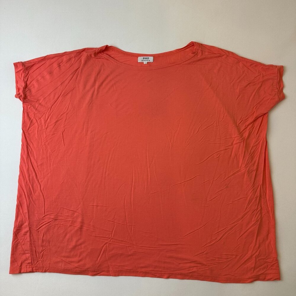 PIKO Shirt Womens Medium Orange Dolman Short Sleeve Relaxed Soft Basic Top - Picture 1 of 11